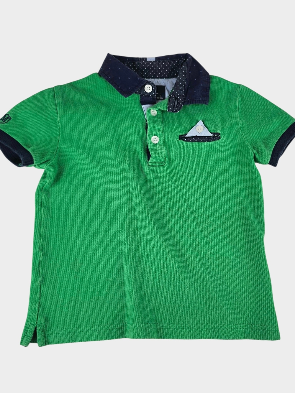 Mayoral Green Polo with Navy Trim and Pocket Accent